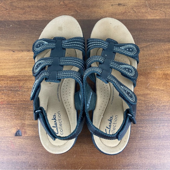 Clarks Collection Ultimate Comfort Sandals Black Leather Hook Loop Women’s 7M. - Picture 10 of 11